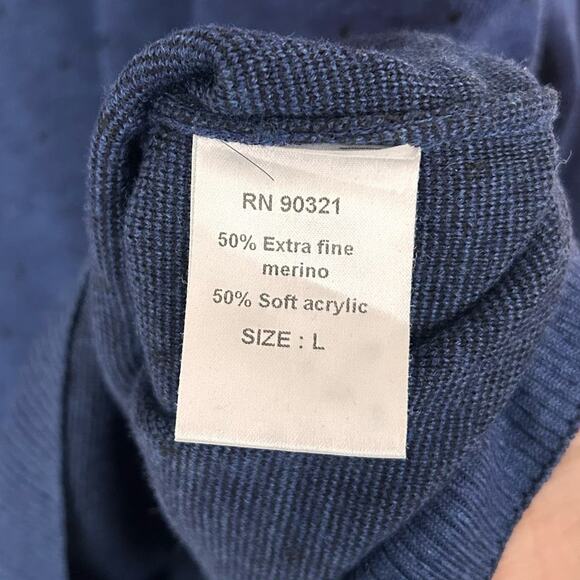 Marcello Sport Merino Wool Blue Shawl Collar Sweater Sz L - Picture 5 of 6